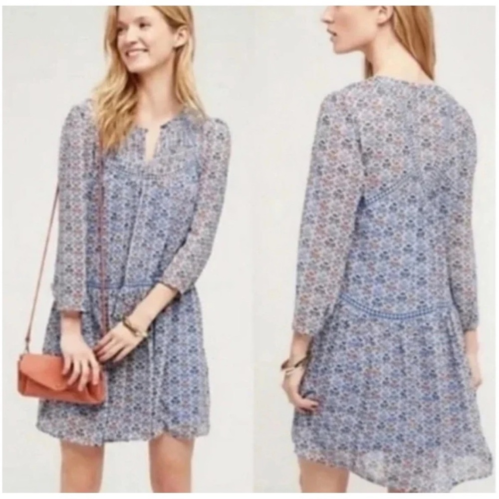 HOLDING HORSES Anthropologie Blue Floral Long Sleeve Dress